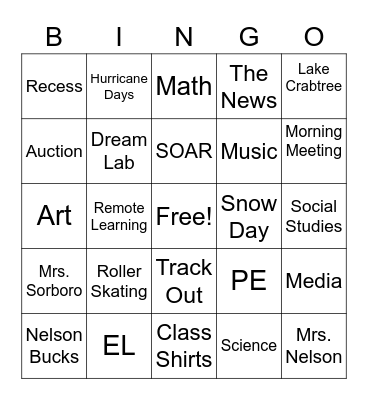 FIFTH GRADE BINGO Card