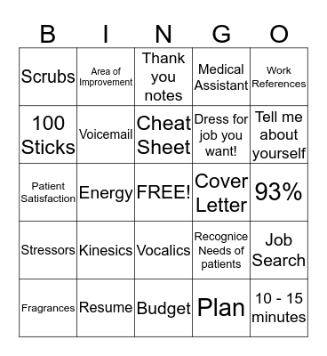 Job Search Bingo Card