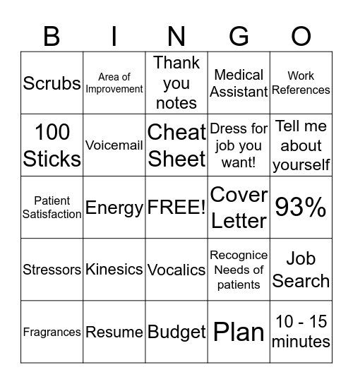 Job Search Bingo Card