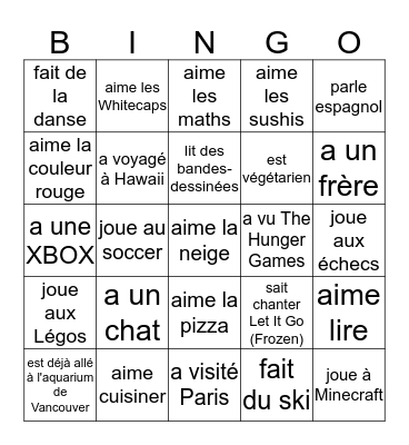 Trouve quelqu'un qui... Bingo Card