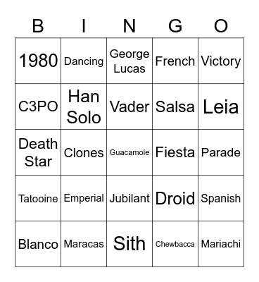 Star Wars Fiesta Bingo Card