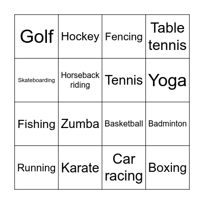 Sports Bingo Card
