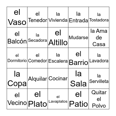 Spanish Vocab Bingo Card