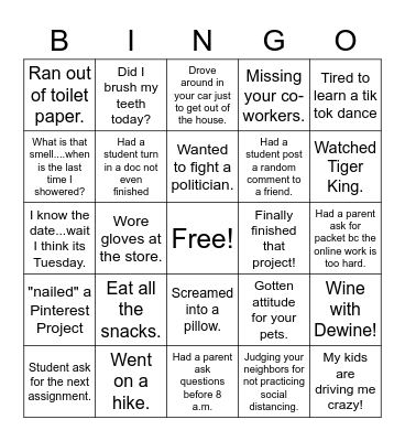 COVID-19 Bingo Card