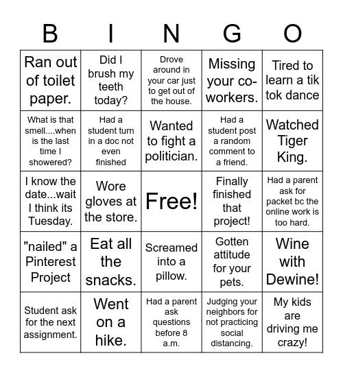 COVID-19 Bingo Card