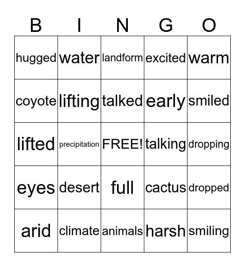 "A Walk in the Desert" Bingo Card
