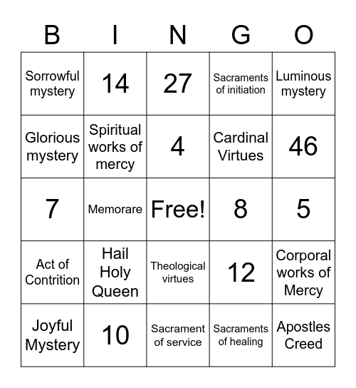 Religion 7 Bingo Card