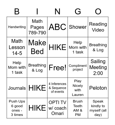 Friday Bingo Card