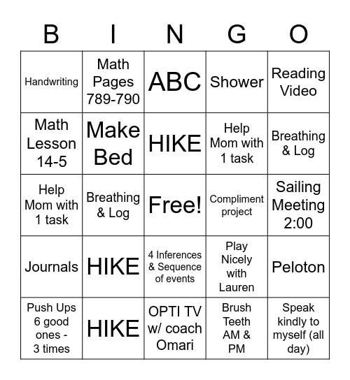 Friday Bingo Card