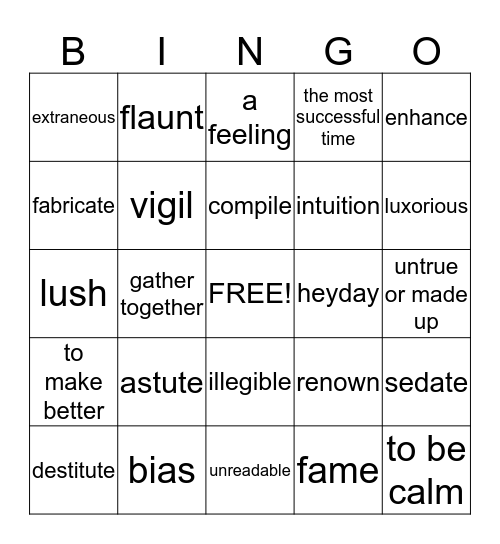 Lesson 2 Vocabulary Bingo Card