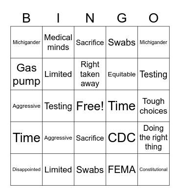 Whitmer Bingo Card
