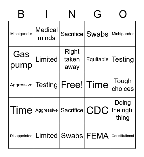 Whitmer Bingo Card