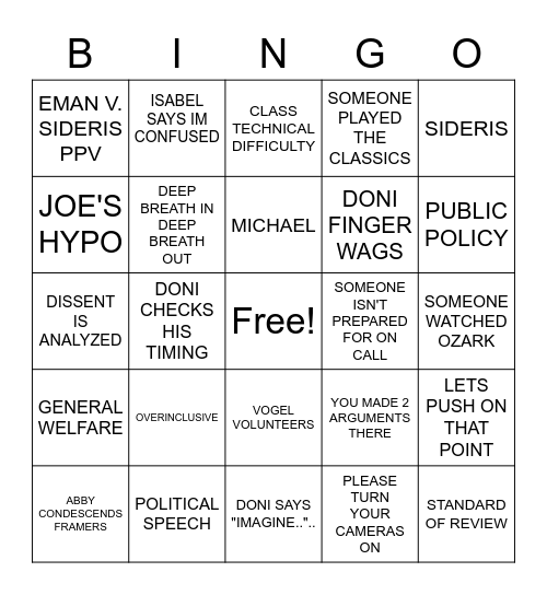 Doni's Bingo Card
