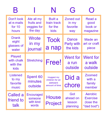 Staying Healthy BINGO! Bingo Card