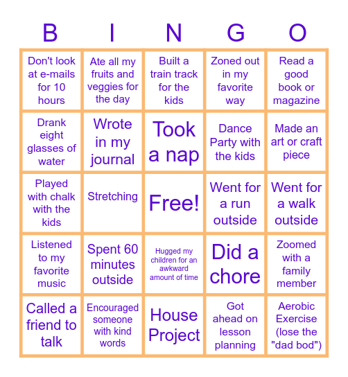 Staying Healthy BINGO! Bingo Card