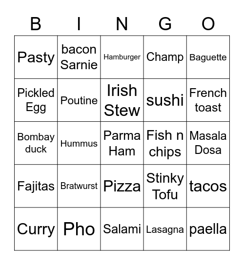Foodie Bingo Card