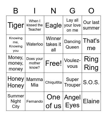 ABBA Bingo Card