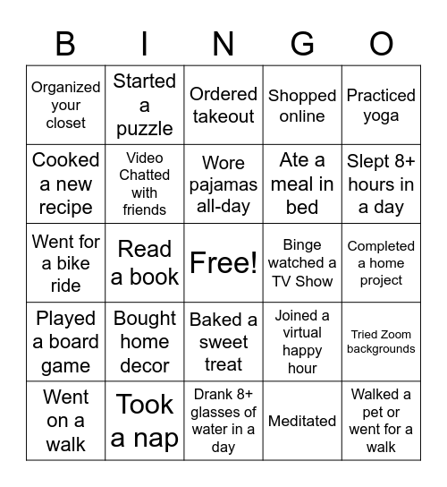 Quarantine Bingo Card