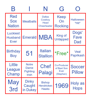 Dave's Birthday Bingo Bonanza Bingo Card