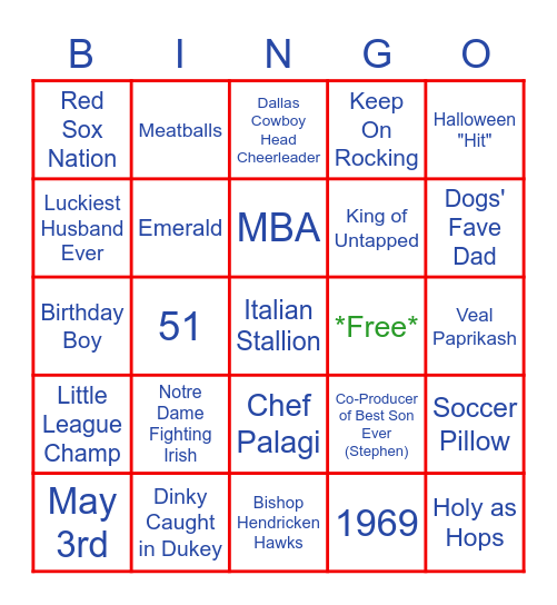 Dave's Birthday Bingo Bonanza Bingo Card