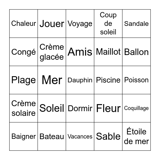 Bingo de l'été! Bingo Card