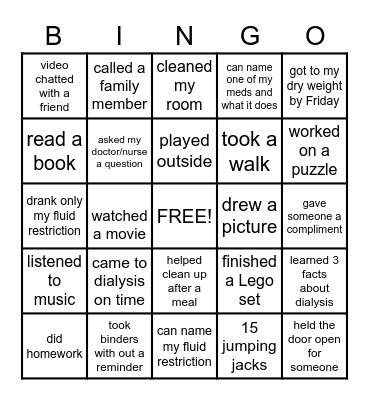 Dialysis Bingo #2 Bingo Card