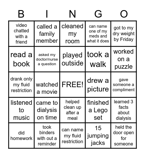 Dialysis Bingo #2 Bingo Card