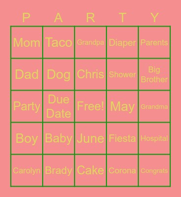 Carolyn's Shower Bingo! Bingo Card