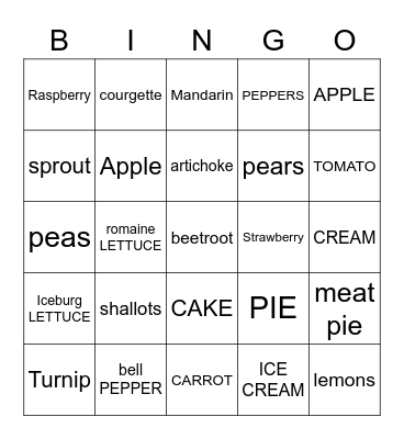 Baron/Hewson Food Bingo Card