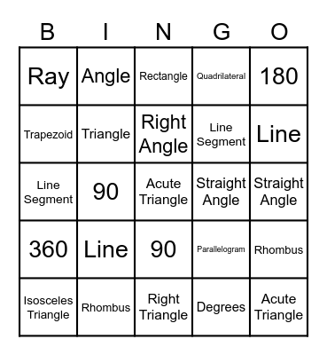 4th Grade Geometry Bingo Card