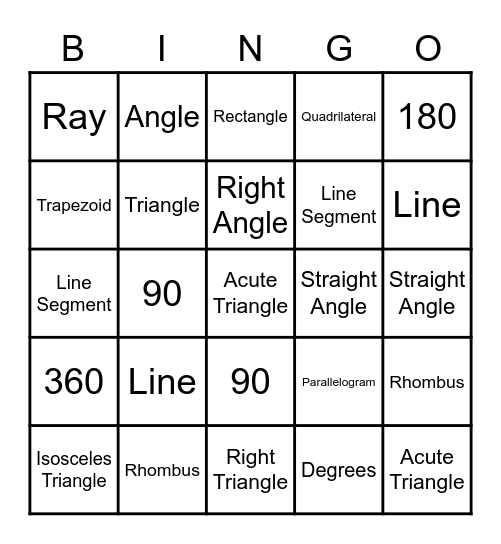 4th Grade Geometry Bingo Card