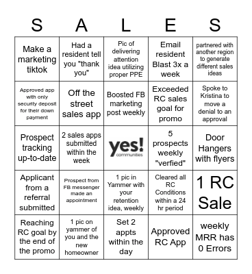 SALES BINGO Card