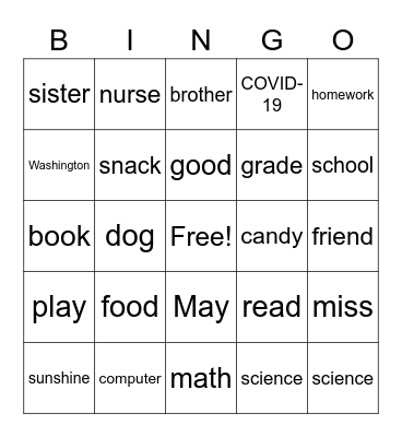 Zoom Bingo Card