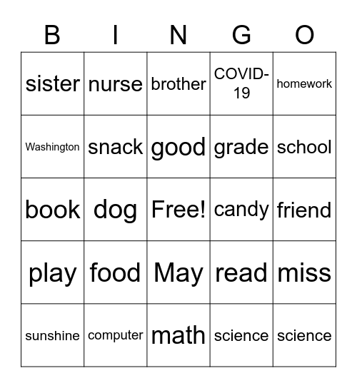 Zoom Bingo Card