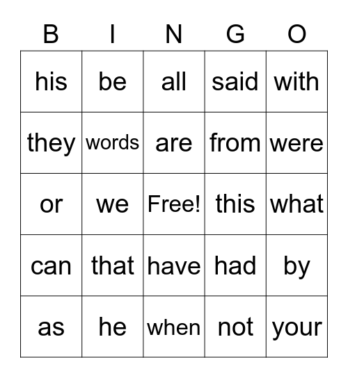 Jacob Bingo Card
