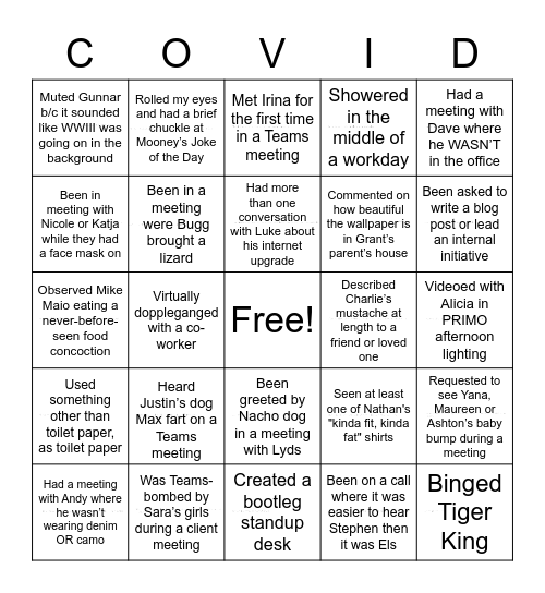 Monigle SICX Bingo Card