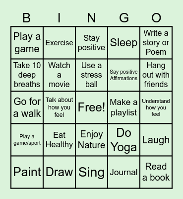 Stress Relief Bingo Card