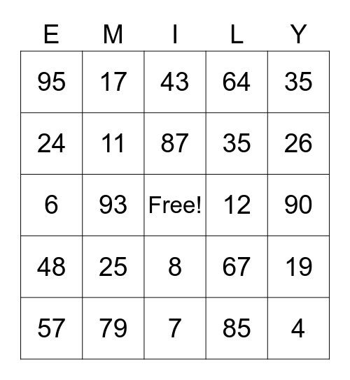 Birthday Bingo Card
