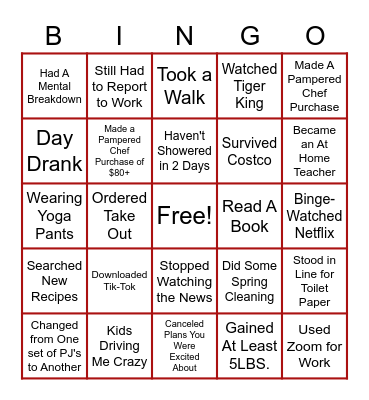 Quarantine Bingo Card