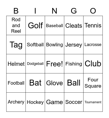 Sports and Games Bingo Card
