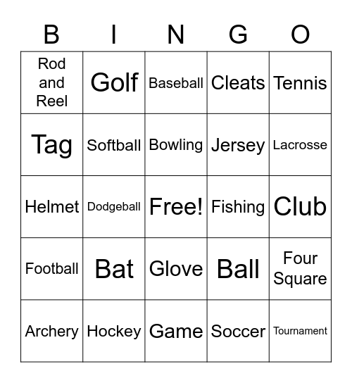 Sports and Games Bingo Card