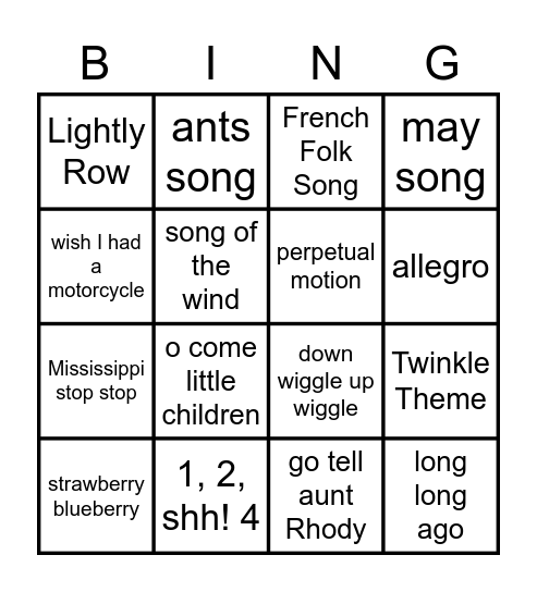 Suzuki Cello Book 1 Bingo Card