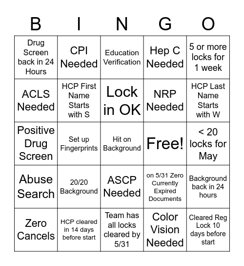 OA Bingo Card