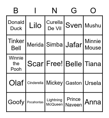 Disney Bingo Card