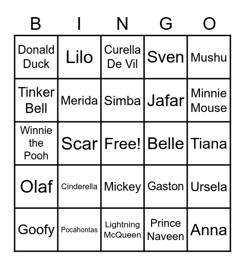 Disney Bingo Card