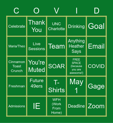 Admissions Bingo Card