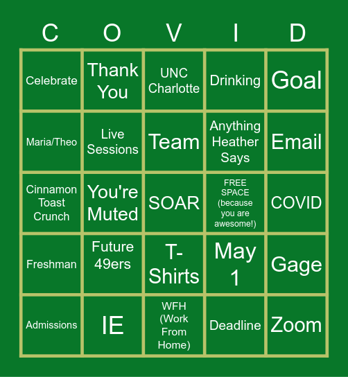 Admissions Bingo Card