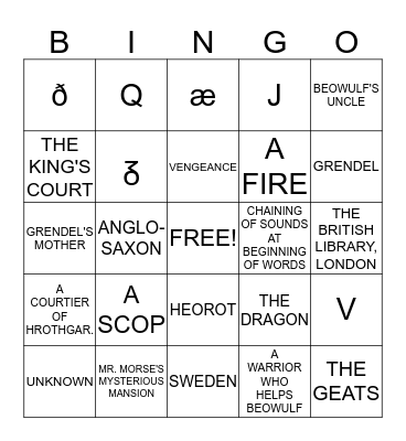 BEOWULF BINGO! Bingo Card