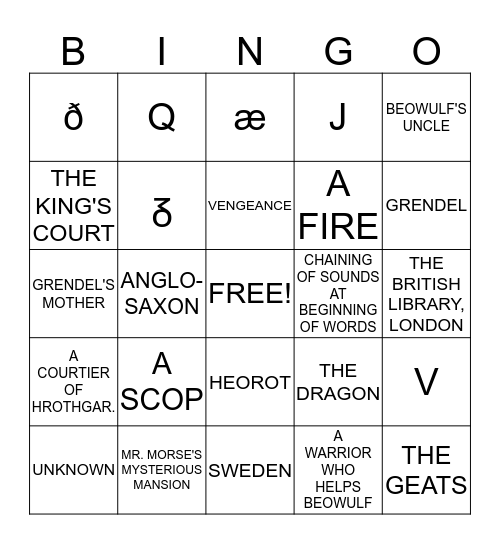 BEOWULF BINGO! Bingo Card