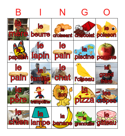 French Words Bingo 4 Bingo Card